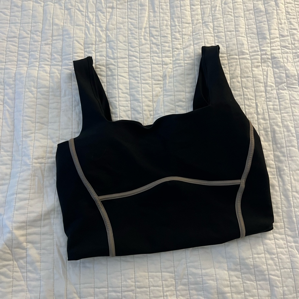 YPB sculptLUX large Cropped Black Active Tank with tan stripe